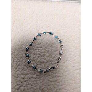 Vintage sterling silver 925 handmade bracelet with blue evil‎ eye Marked Silver